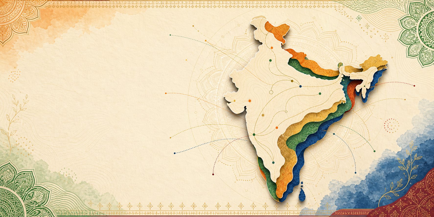 Abstract illustrated India company atlas with regional route lines